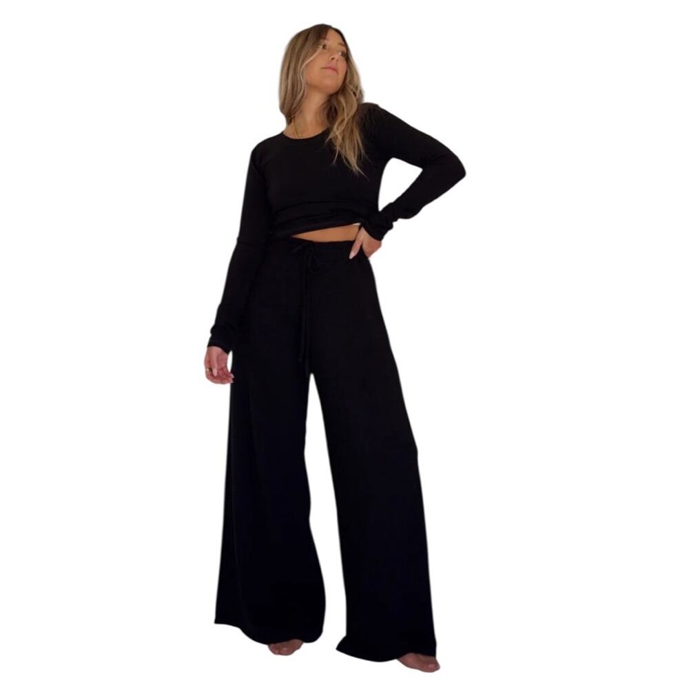 HDYWT Knit Wide Leg Pants in Black size S